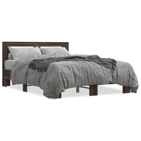 vidaXL Estructura cama madera ingeniería metal marrón roble 140x190 cm