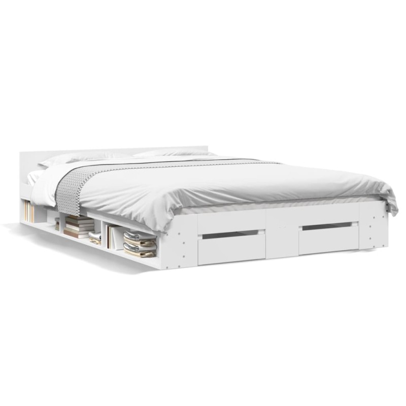 vidaXL Estructura cama con cajones madera ingeniería blanca 160x200 cm vidaXL Estructura cama con cajones madera ingeniería blanca 160x200 cm