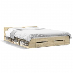 vidaXL Cama con cajones madera ingeniería roble Sonoma 150x200 cm