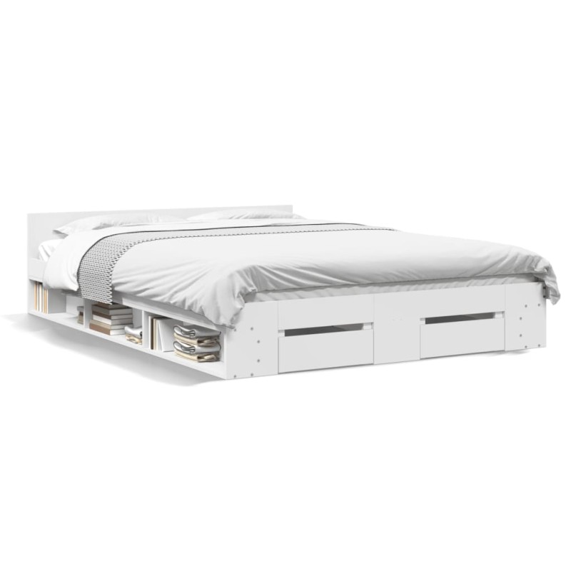 vidaXL Cama con cajones madera de ingeniería blanca 140x190 cm vidaXL Cama con cajones madera de ingeniería blanca 140x190 cm