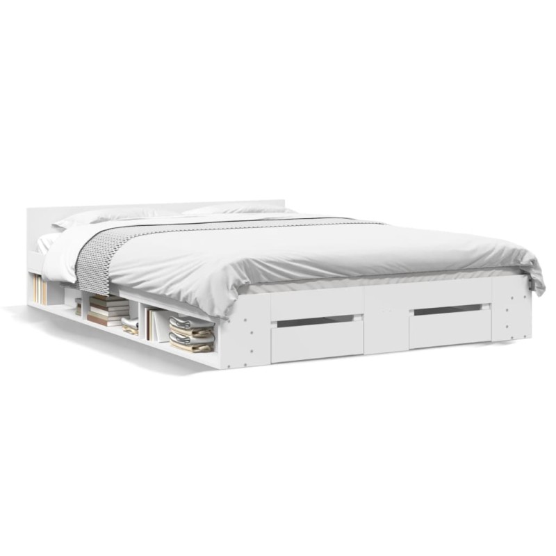 vidaXL Estructura cama con cajones madera ingeniería blanca 150x200 cm vidaXL Estructura cama con cajones madera ingeniería blanca 150x200 cm