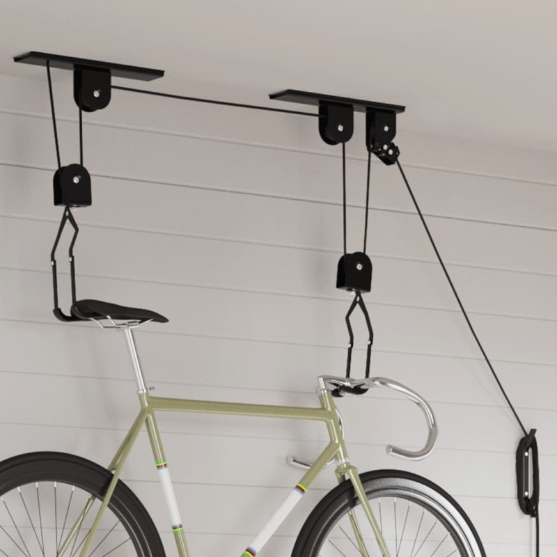 vidaXL Elevadores de bicicletas con montaje en techo 2 unidades 20 kg vidaXL Elevadores de bicicletas con montaje en techo 2 unidades 20 kg