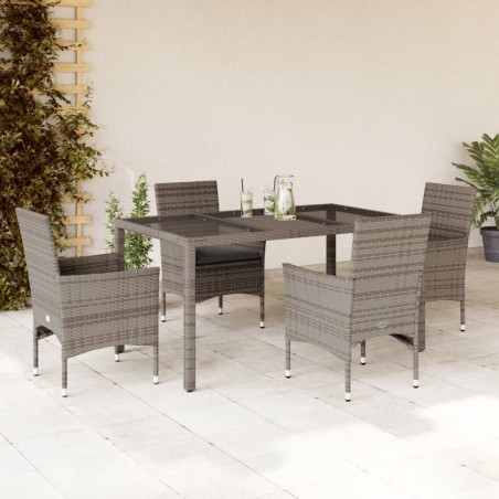 vidaXL Set comedor jardín 5 pzas y cojines ratán sintético vidrio gris