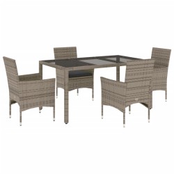 vidaXL Set comedor jardín 5 pzas y cojines ratán sintético vidrio gris