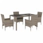 vidaXL Set comedor jardín 5 pzas y cojines ratán sintético vidrio gris