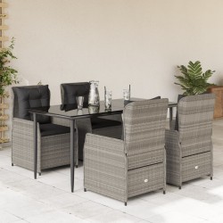 vidaXL Set comedor de jardín 5 pzas cojines ratán sintético gris claro