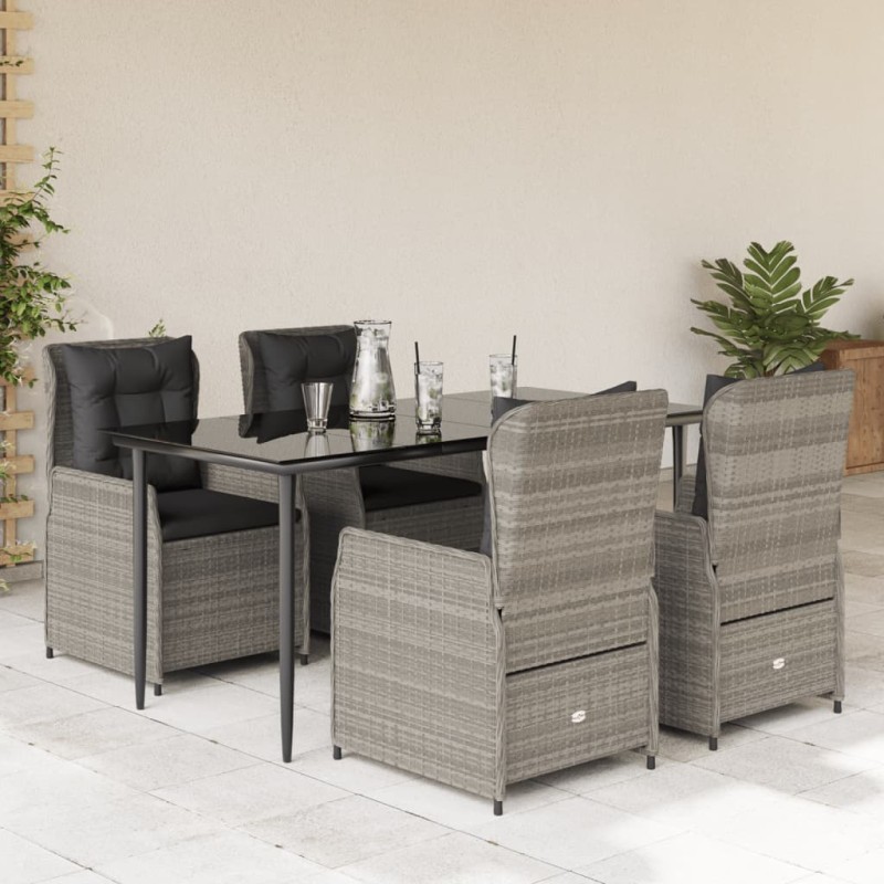 vidaXL Set comedor de jardín 5 pzas cojines ratán sintético gris claro vidaXL Set comedor de jardín 5 pzas cojines ratán sintético gris claro