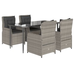 vidaXL Set comedor de jardín 5 pzas cojines ratán sintético gris claro
