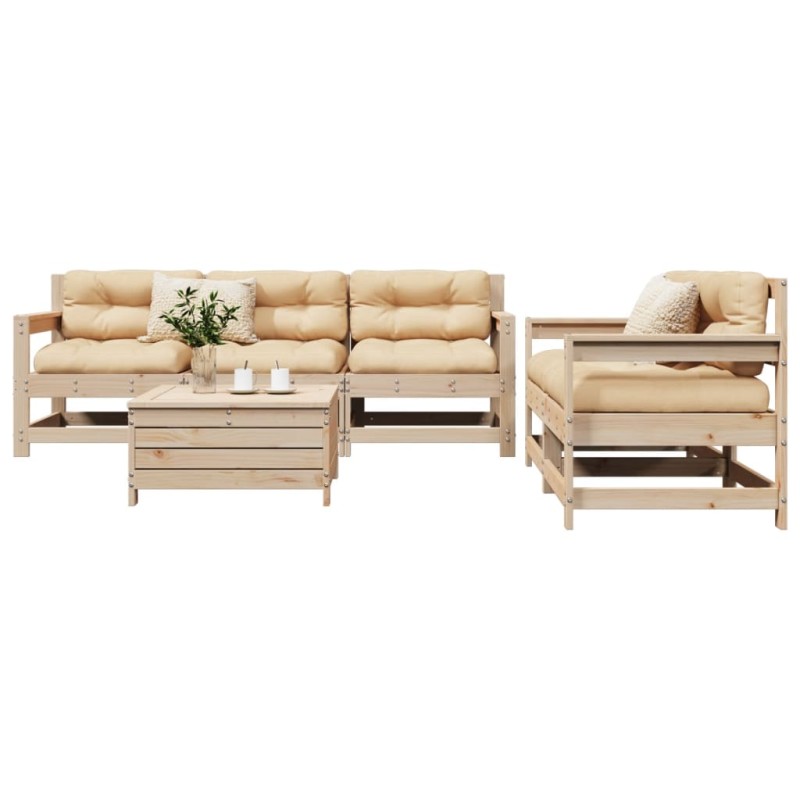 vidaXL Juego de sofás de jardín 6 piezas madera maciza de pino vidaXL Juego de sofás de jardín 6 piezas madera maciza de pino