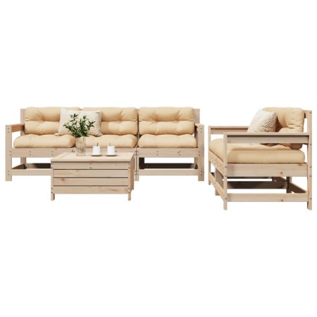 vidaXL Juego de sofás de jardín 6 piezas madera maciza de pino