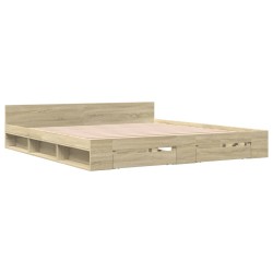 vidaXL Cama con cajones madera ingeniería roble Sonoma 200x200 cm