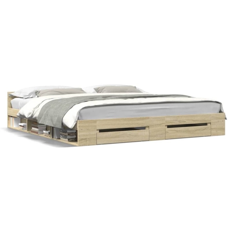 vidaXL Cama con cajones madera ingeniería roble Sonoma 180x200 cm vidaXL Cama con cajones madera ingeniería roble Sonoma 180x200 cm