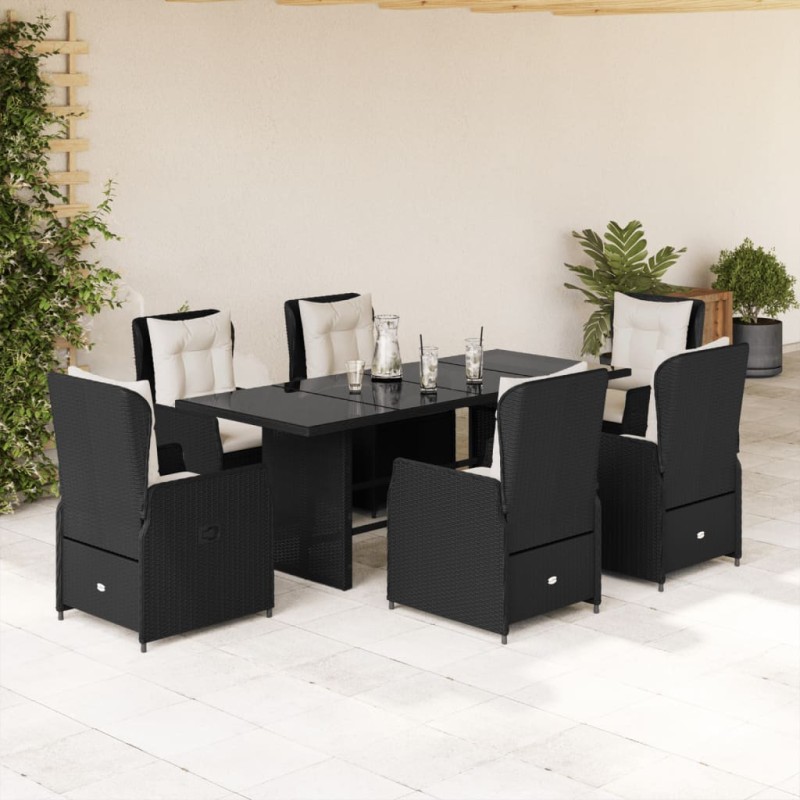vidaXL Set de comedor de jardín 7 pzas y cojines ratán sintético negro vidaXL Set de comedor de jardín 7 pzas y cojines ratán sintético negro