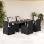 vidaXL Set de comedor de jardín 7 pzas y cojines ratán sintético negro vidaXL Set de comedor de jardín 7 pzas y cojines ratán sintético negro