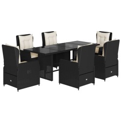 vidaXL Set de comedor de jardín 7 pzas y cojines ratán sintético negro