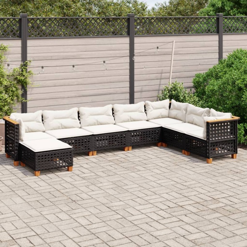 vidaXL Set de sofás de jardín 8 piezas y cojines ratán sintético negro vidaXL Set de sofás de jardín 8 piezas y cojines ratán sintético negro