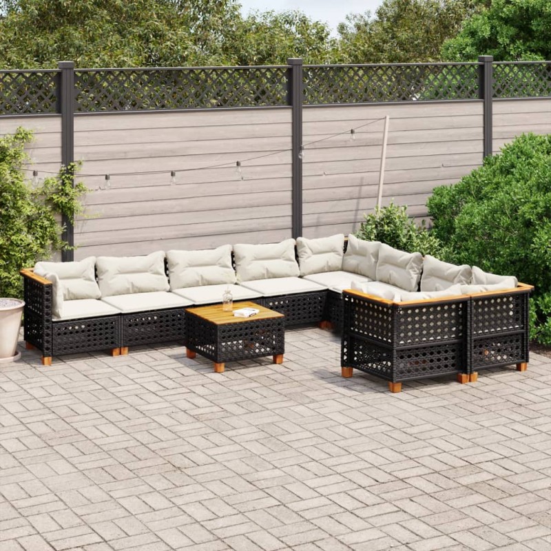 vidaXL Set de sofás de jardín 10 pzas cojines ratán sintético negro vidaXL Set de sofás de jardín 10 pzas cojines ratán sintético negro