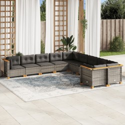 vidaXL Set de sofás de jardín 10 pzas con cojines ratán sintético gris