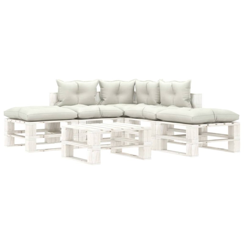 vidaXL Set muebles de palets para jardín 6 pzas madera cojines beige vidaXL Set muebles de palets para jardín 6 pzas madera cojines beige