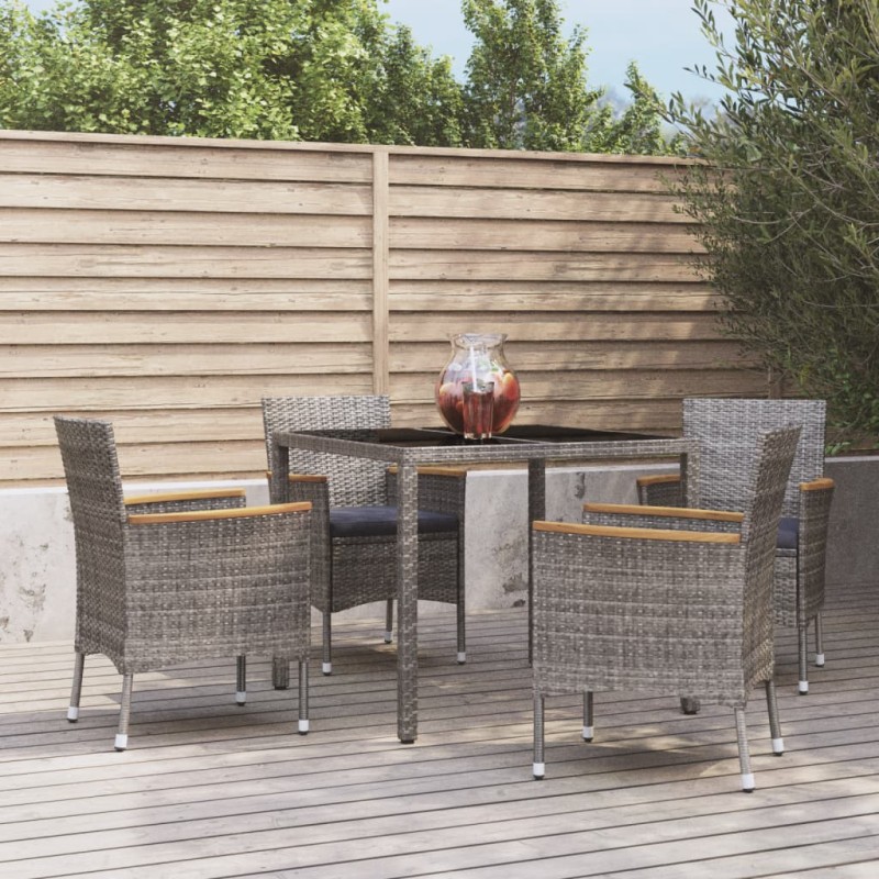 vidaXL Set comedor de jardín 5 piezas con cojines ratán sintético gris vidaXL Set comedor de jardín 5 piezas con cojines ratán sintético gris