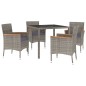 vidaXL Set comedor de jardín 5 piezas con cojines ratán sintético gris vidaXL Set comedor de jardín 5 piezas con cojines ratán sintético gris