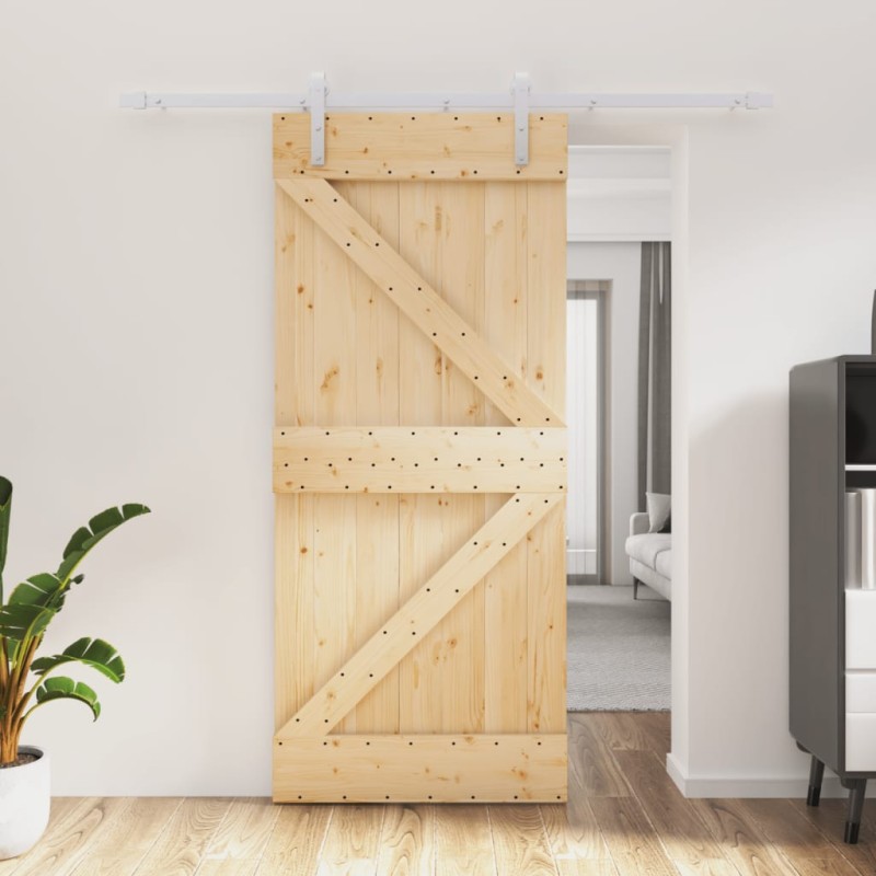 vidaXL Puerta corredera con herrajes madera maciza de pino 90x210 cm vidaXL Puerta corredera con herrajes madera maciza de pino 90x210 cm