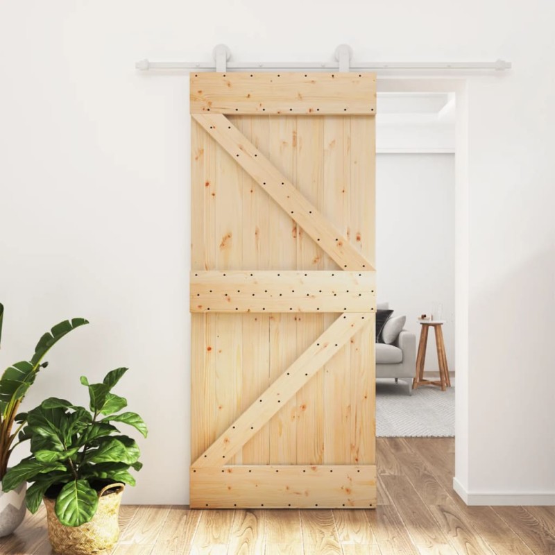 vidaXL Puerta corredera con herrajes madera maciza de pino 90x210 cm vidaXL Puerta corredera con herrajes madera maciza de pino 90x210 cm