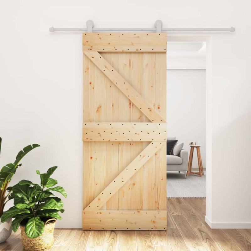 vidaXL Puerta corredera con herrajes madera maciza de pino 90x210 cm vidaXL Puerta corredera con herrajes madera maciza de pino 90x210 cm