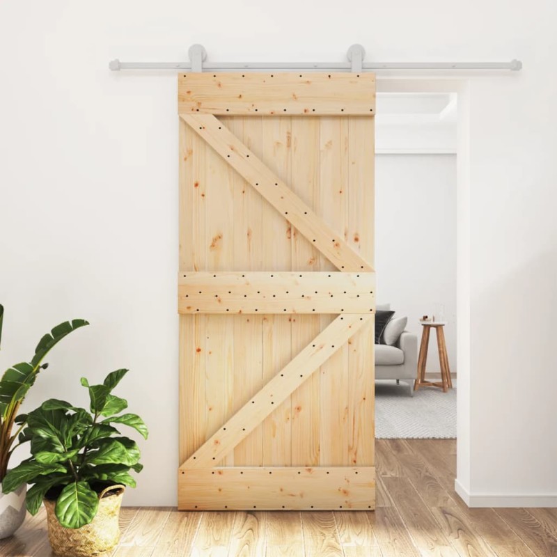 vidaXL Puerta corredera con herrajes madera maciza de pino 95x210 cm vidaXL Puerta corredera con herrajes madera maciza de pino 95x210 cm