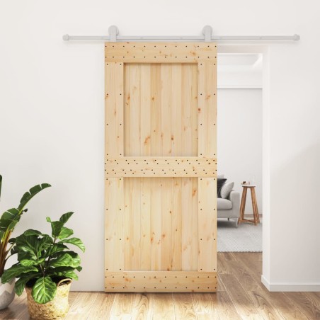 vidaXL Puerta corredera con herrajes madera maciza de pino 95x210 cm