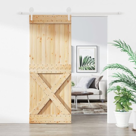 vidaXL Puerta corredera con herrajes madera maciza de pino 90x210 cm