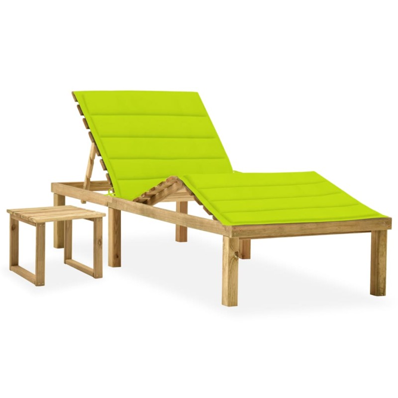 vidaXL Tumbona de jardín con mesa y cojín de madera de pino impregnada vidaXL Tumbona de jardín con mesa y cojín de madera de pino impregnada