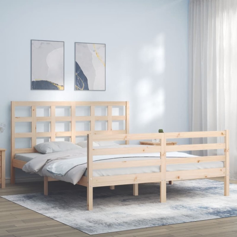 vidaXL Estructura de cama de matrimonio con cabecero madera maciza vidaXL Estructura de cama de matrimonio con cabecero madera maciza