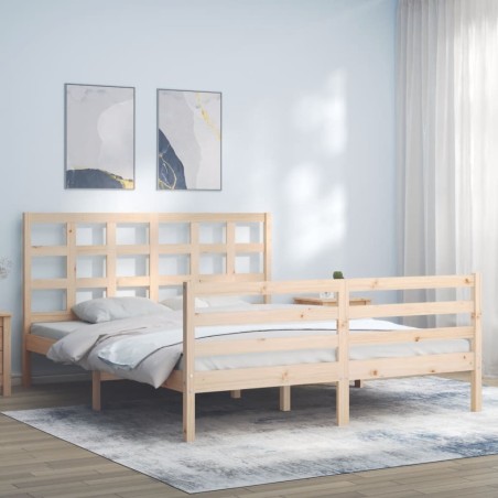 vidaXL Estructura de cama de matrimonio con cabecero madera maciza