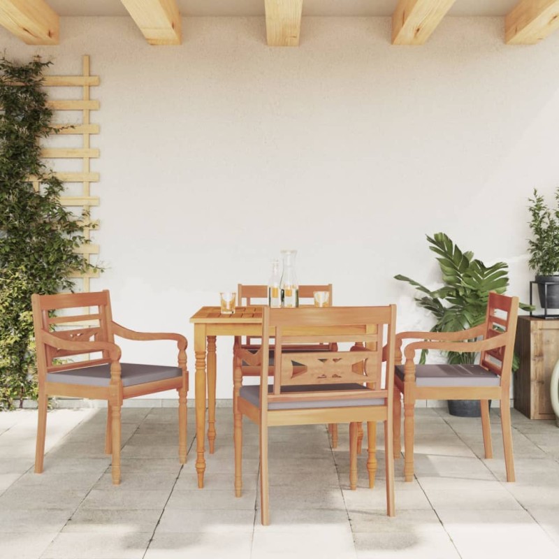 vidaXL Juego comedor de jardín 5 pzas cojines gris oscuro madera teca vidaXL Juego comedor de jardín 5 pzas cojines gris oscuro madera teca