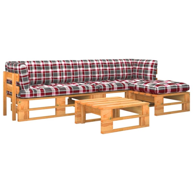 vidaXL Muebles de palets 4 pzas y cojines madera pino impregnada miel vidaXL Muebles de palets 4 pzas y cojines madera pino impregnada miel