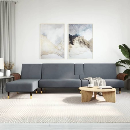 vidaXL Sofá cama en forma de L terciopelo gris oscuro 279x140x70 cm