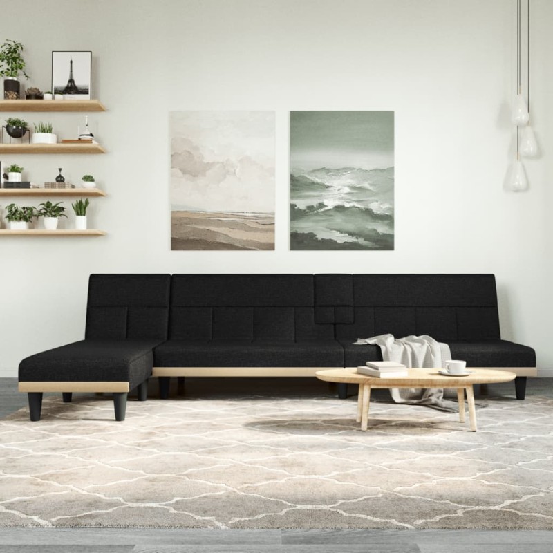 vidaXL Sofá cama en forma de L tela negro 255x140x70 cm vidaXL Sofá cama en forma de L tela negro 255x140x70 cm