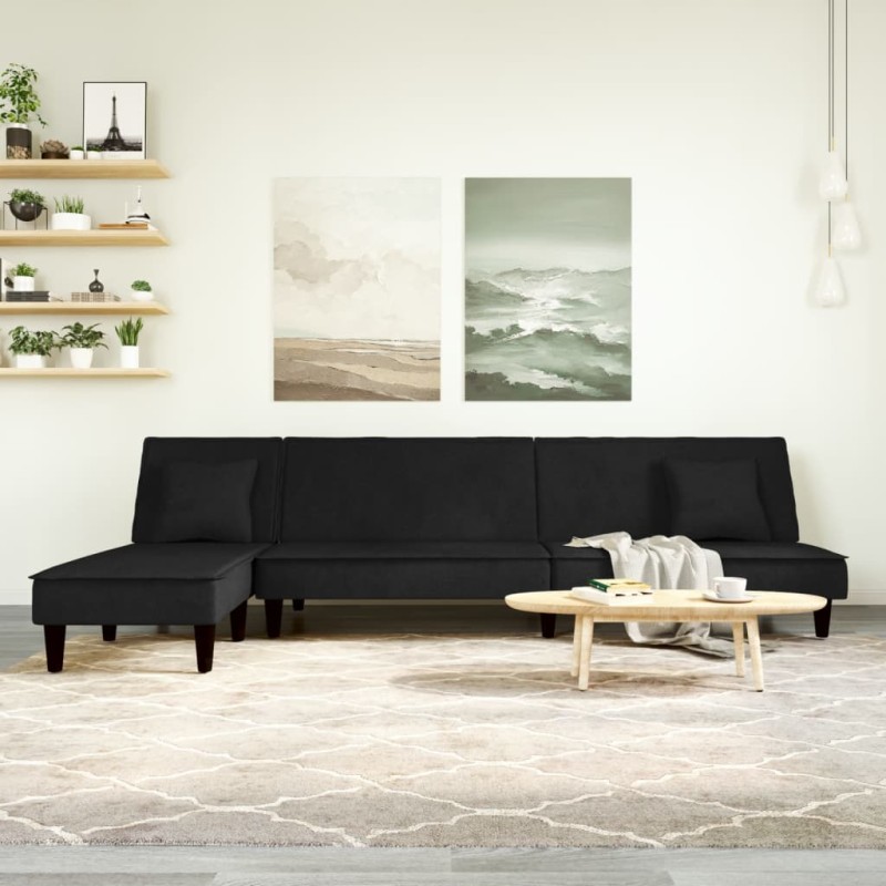 vidaXL Sofá cama en forma de L terciopelo negro 255x140x70 cm vidaXL Sofá cama en forma de L terciopelo negro 255x140x70 cm