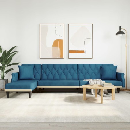 vidaXL Sofá cama en forma de L terciopelo azul 271x140x70 cm
