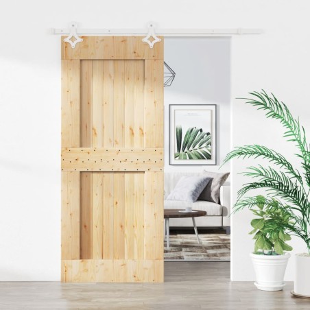vidaXL Puerta corredera con herrajes madera maciza de pino 90x210 cm