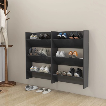 vidaXL Zapateros de pared 2 uds madera contrachapada gris 60x18x90 cm