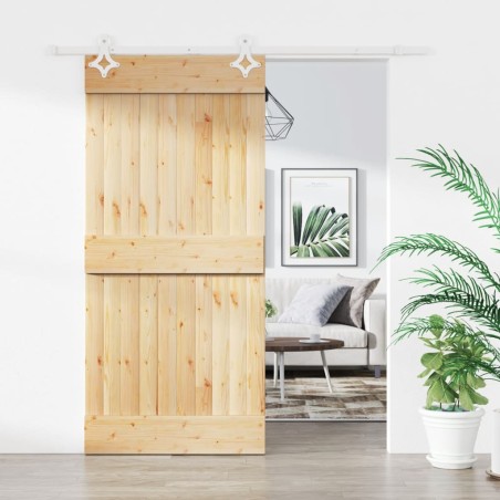 vidaXL Puerta corredera con herrajes madera maciza de pino 90x210 cm