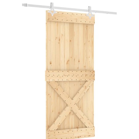 vidaXL Puerta corredera con herrajes madera maciza de pino 90x210 cm
