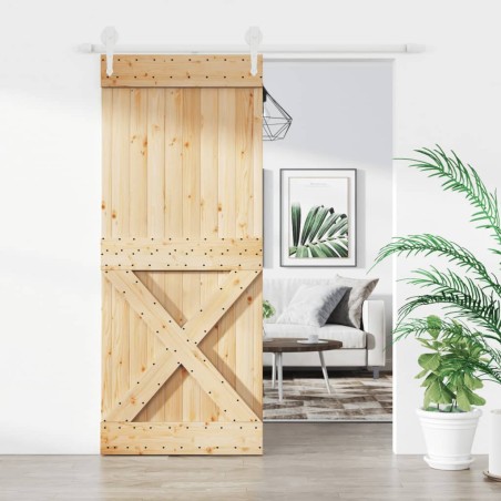 vidaXL Puerta corredera con herrajes madera maciza de pino 85x210 cm