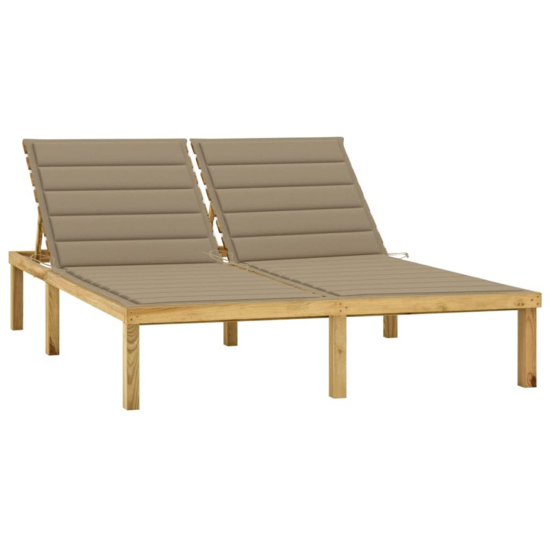 vidaXL Tumbona doble y cojines beige madera pino impregnada vidaXL Tumbona doble y cojines beige madera pino impregnada