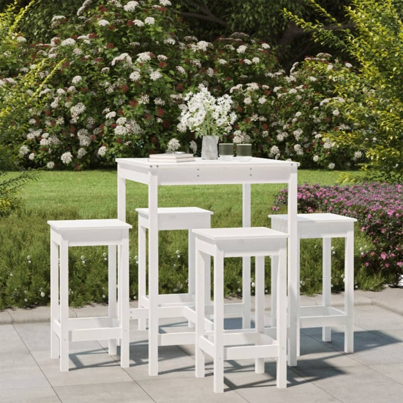 vidaXL Set de mesa y taburetes altos jardín 5 pzas madera pino blanco vidaXL Set de mesa y taburetes altos jardín 5 pzas madera pino blanco