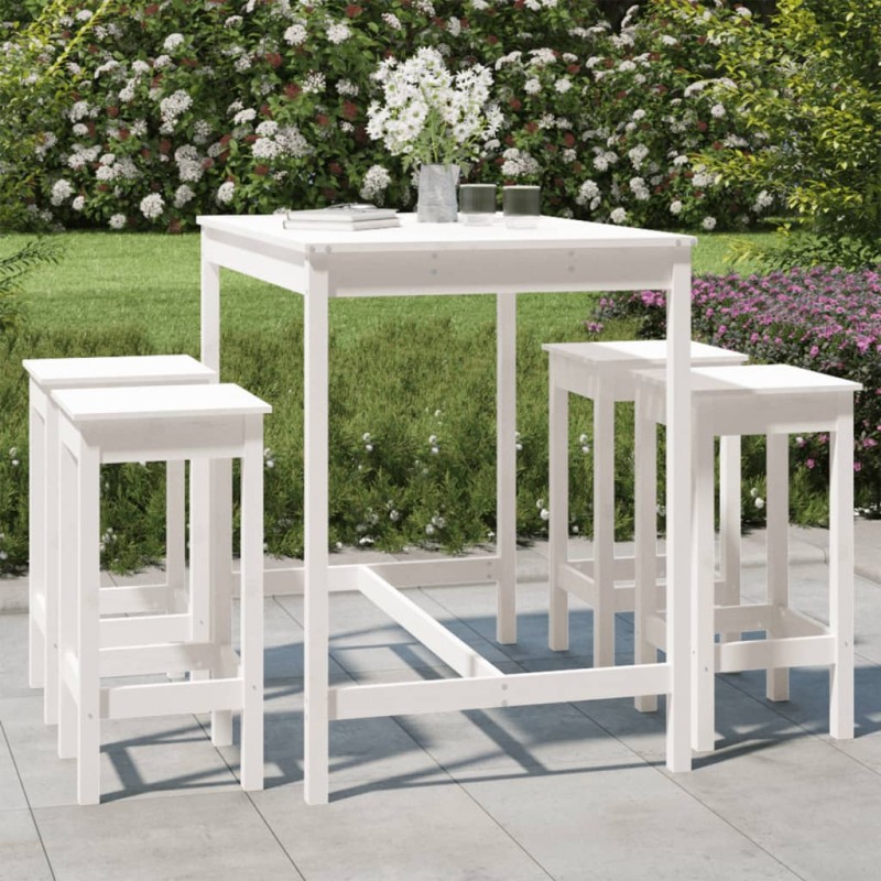 vidaXL Set de mesa y taburetes altos jardín 5 pzas madera pino blanco