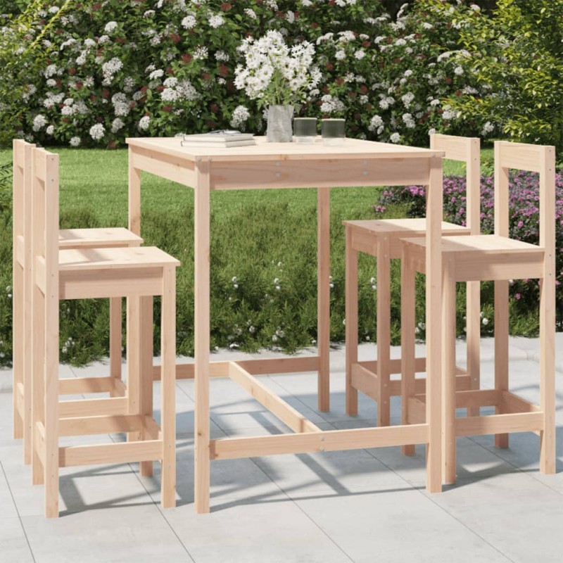 vidaXL Mesa y taburetes altos jardín 5 piezas madera maciza de pino vidaXL Mesa y taburetes altos jardín 5 piezas madera maciza de pino