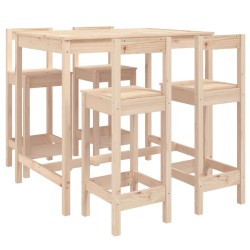 vidaXL Mesa y taburetes altos jardín 5 piezas madera maciza de pino